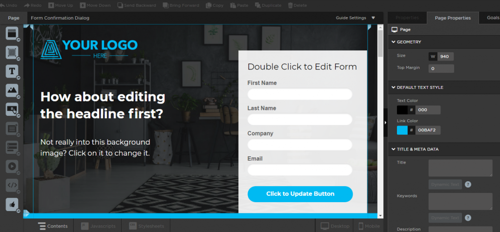 Unbounce landing page builder preview